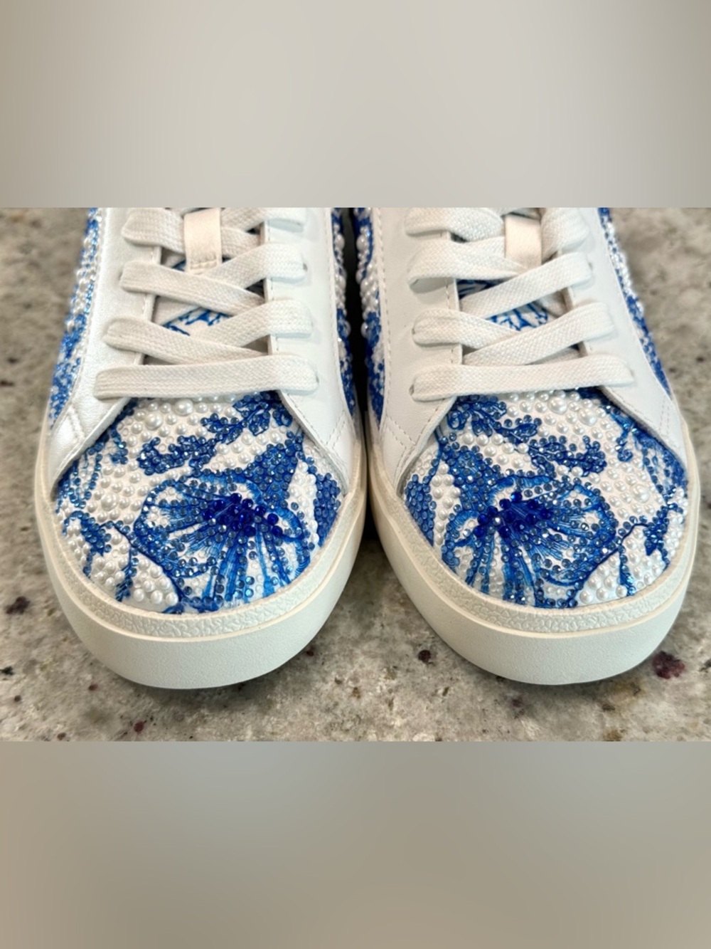Betsey Johnson White and Blue Beaded Floral "Damon" Sneakers "NEW" - Picture 7 of 17